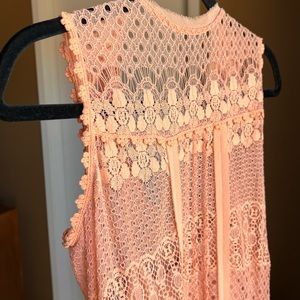 Coral lace/crochet midi dress!